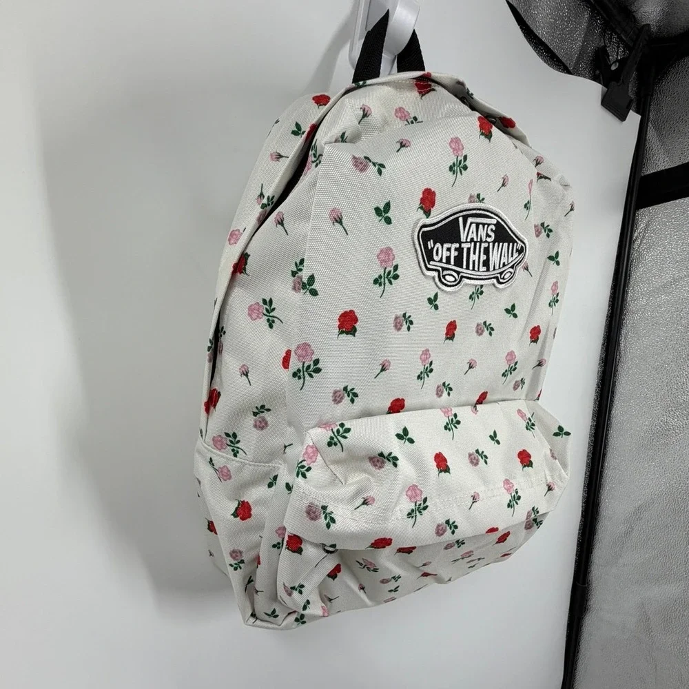 Vans Old Skool Classic Backpack White‎ Rose Floral Print Laptop Travel Bag